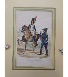 Garde impériale - Grenadier à cheval et officier - Costume militaire - Gravure originale