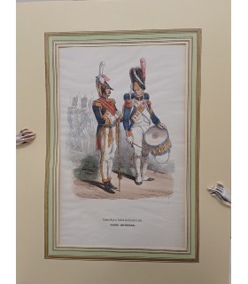 Garde impériale - Tambour-Major et Tambour des Grenadiers - Costume militaire - Gravure originale