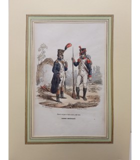 Garde impériale - Officier de Voltigeurs et garde national - Costume militaire - Gravure originale