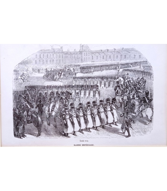 Garde impériale - Grande Revue - Costume militaire - Gravure originale