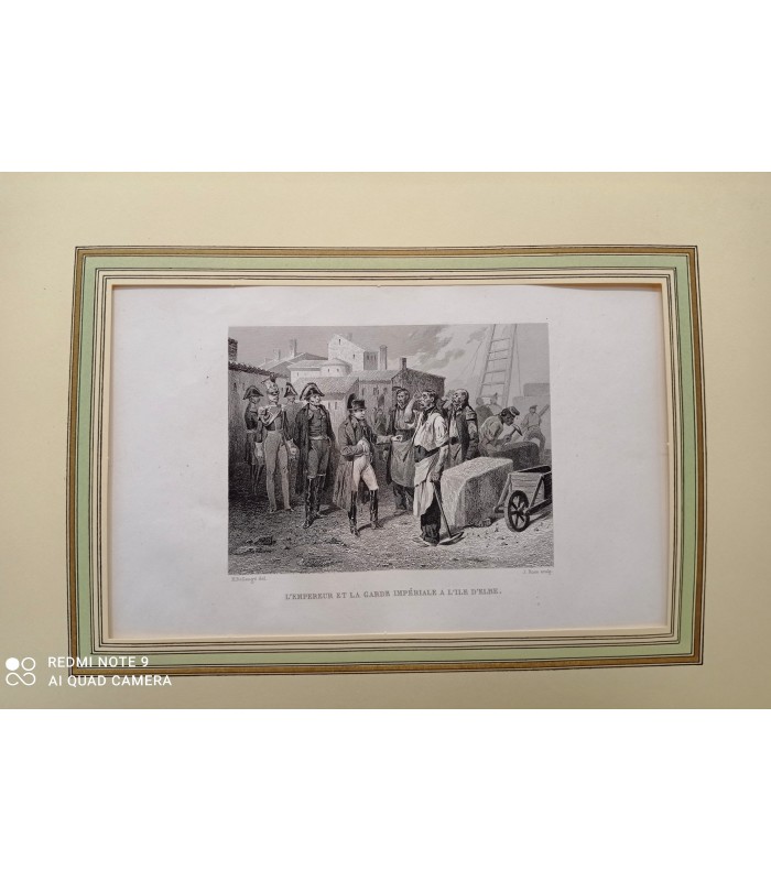 Garde impériale - L'Empereur et la Garde impériale à l'Ile d'Elbe - Costume militaire - Gravure originale
