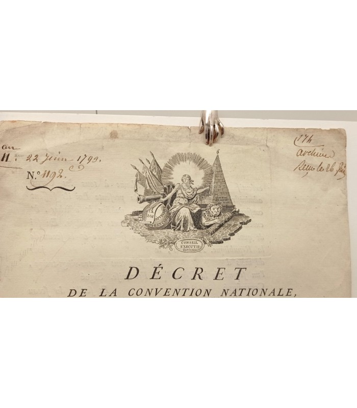 Etats de Hollande et République Française - Décret de la Convention Nationale - 22 juin 1793 - Document historique d'époque