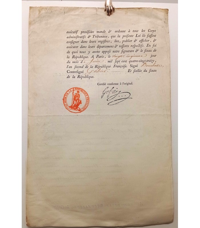 Etats de Hollande et République Française - Décret de la Convention Nationale - 22 juin 1793 - Document historique d'époque