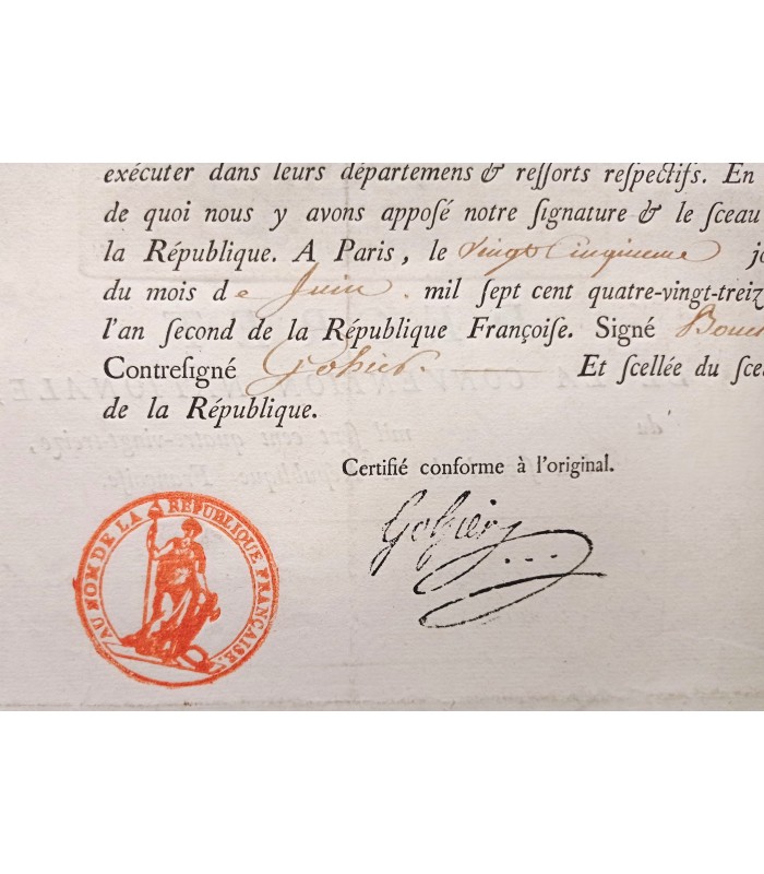 Etats de Hollande et République Française - Décret de la Convention Nationale - 22 juin 1793 - Document historique d'époque
