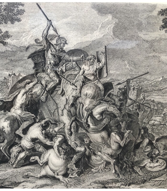 Bataille de Porus - " La Vraie Valeur est Toujours Invincible" - gravure originale