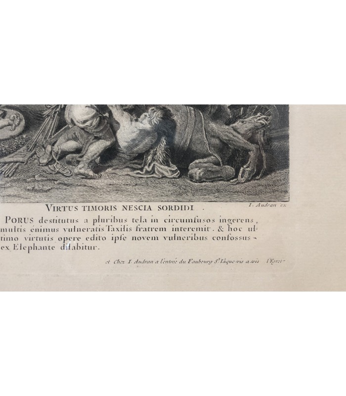 Bataille de Porus - " La Vraie Valeur est Toujours Invincible" - gravure originale