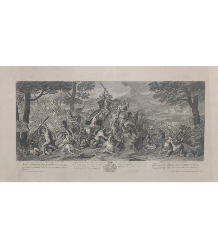 Bataille de Porus - " La Vraie Valeur est Toujours Invincible" - gravure originale