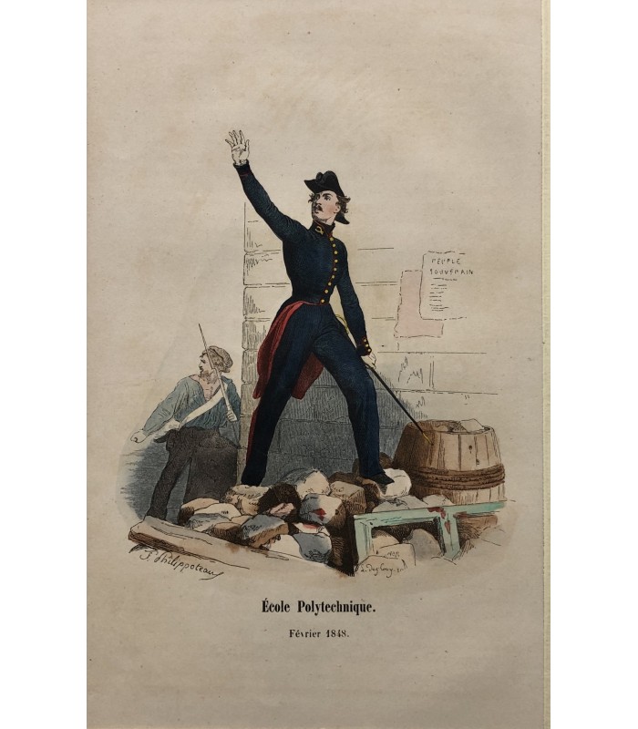 Ecole Polytechnique- Costume militaire "Février 1848"- Gravure originale