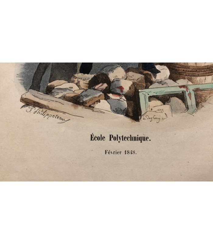 Ecole Polytechnique- Costume militaire "Février 1848"- Gravure originale
