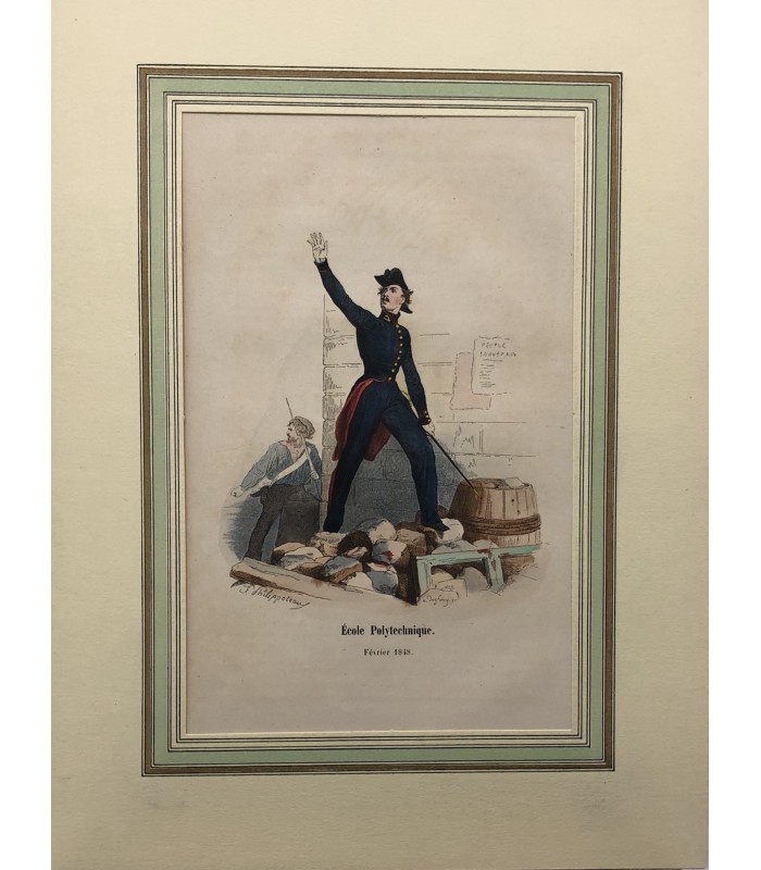 Ecole Polytechnique- Costume militaire "Février 1848"- Gravure originale