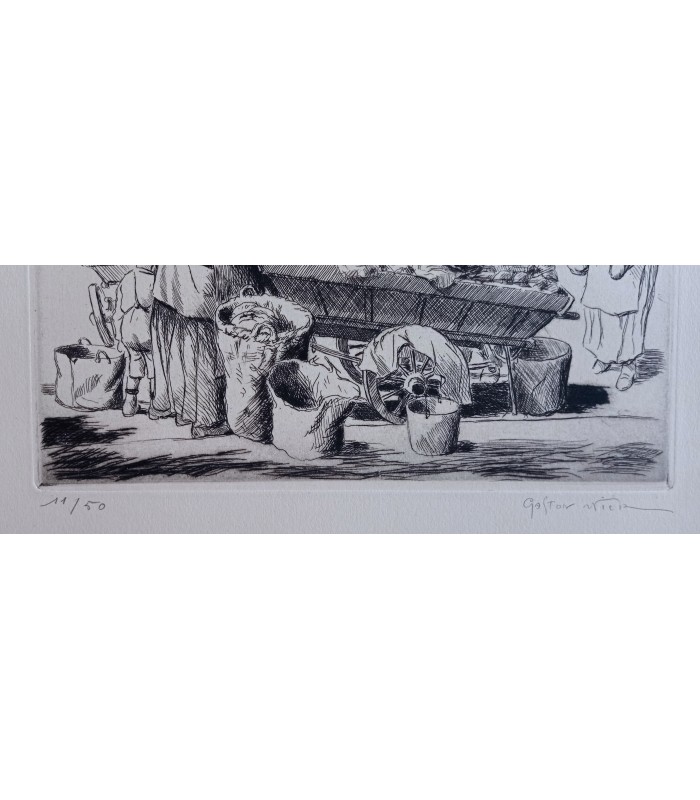 NICK Gaston (PETRELLI dit) - "Marchande de choux rue Brantôme"- Les métiers de Paris - Gravure originale.