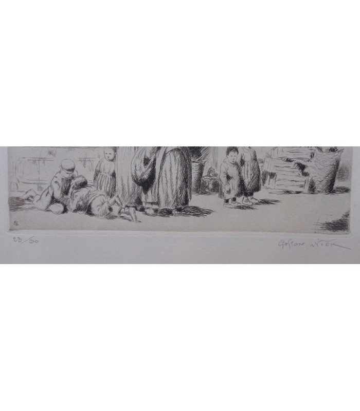 NICK Gaston (PETRELLI dit) - « Les Commères rue de Belleville » - Les métiers de Paris - Gravure originale.