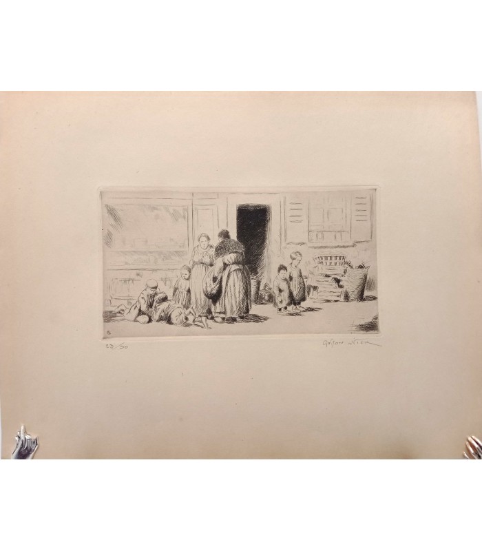 NICK Gaston (PETRELLI dit) - « Les Commères rue de Belleville » - Les métiers de Paris - Gravure originale.