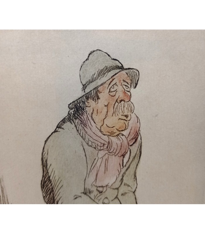 NICK Gaston (PETRELLI dit) - « Le Clochard - A vot' bon coeur » -  Les Métiers de Paris - Gravure originale.