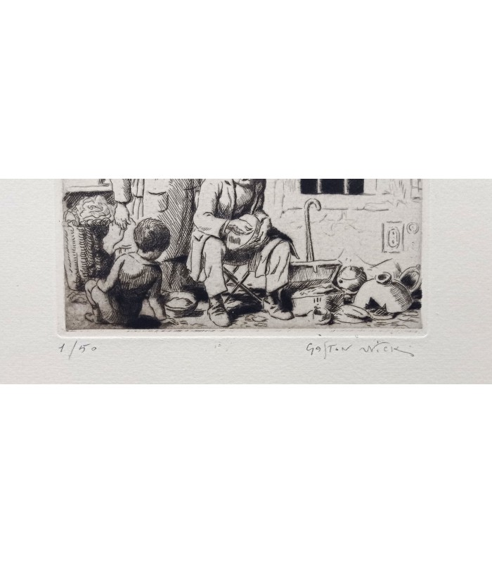 NICK Gaston (PETRELLI dit) - « Le Raccommodeur de faïence » -  Les Métiers de Paris - Gravure originale.