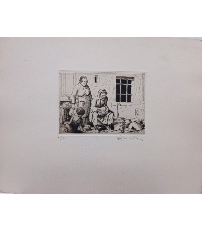 NICK Gaston (PETRELLI dit) - « Le Raccommodeur de faïence » -  Les Métiers de Paris - Gravure originale.