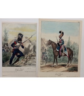 RAFFET Auguste "Garde royale " - lot de 2 lithographies originales rehaussées à l'aquarelle