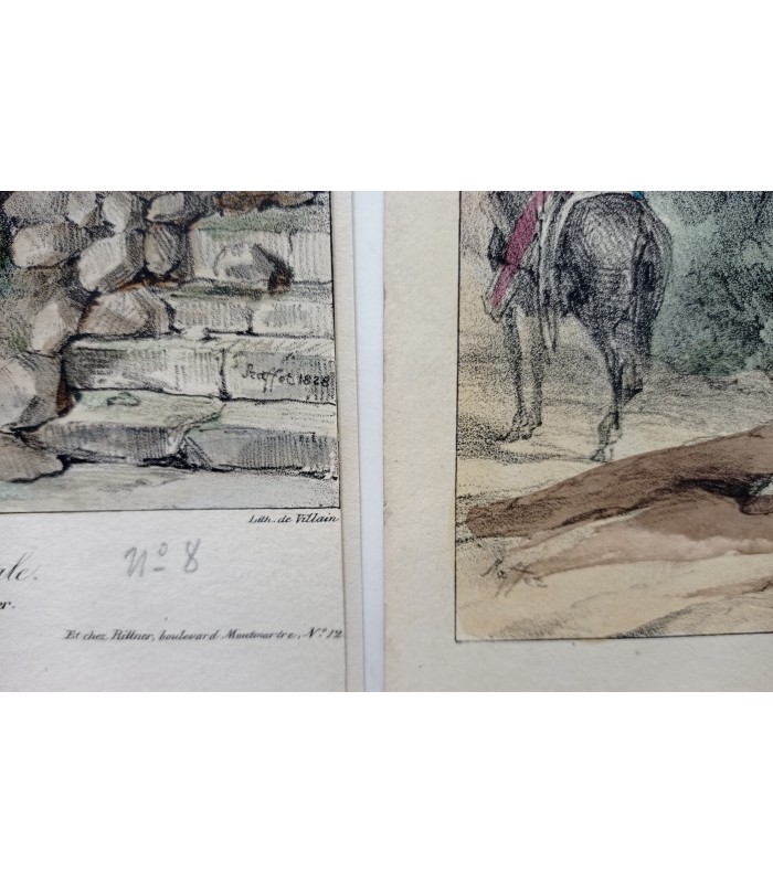 RAFFET Auguste "Garde royale " - lot de 2 lithographies originales rehaussées à l'aquarelle
