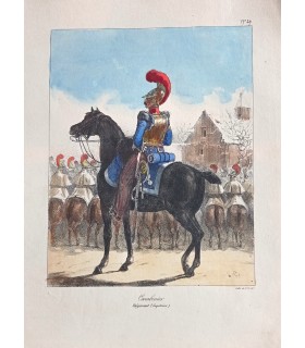 RAFFET Auguste "Carabiniers " - lot de 2 lithographies originales rehaussées à l'aquarelle