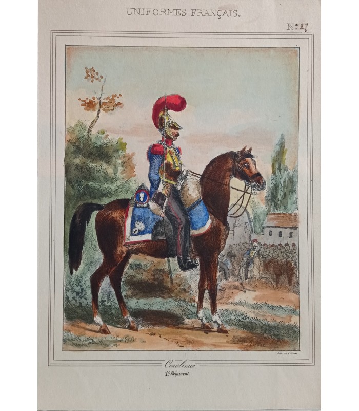 RAFFET Auguste "Carabiniers " - lot de 2 lithographies originales rehaussées à l'aquarelle