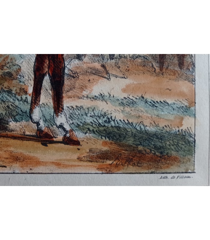 RAFFET Auguste "Carabiniers " - lot de 2 lithographies originales rehaussées à l'aquarelle