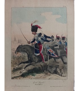 RAFFET Auguste "Garde Royale Hussards " - lot de 2 lithographies originales rehaussées à l'aquarelle