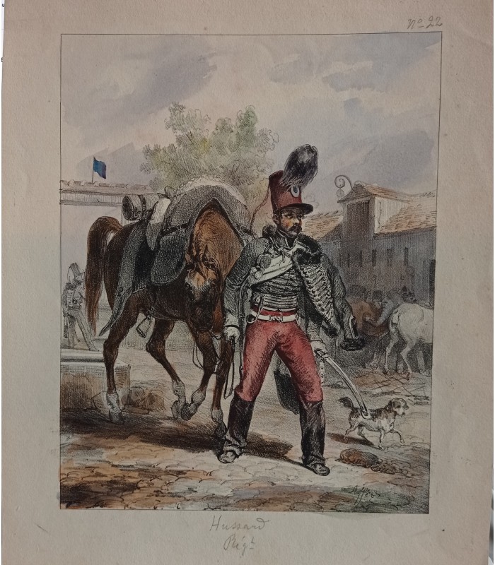 RAFFET Auguste "Garde Royale Hussards " - lot de 2 lithographies originales rehaussées à l'aquarelle