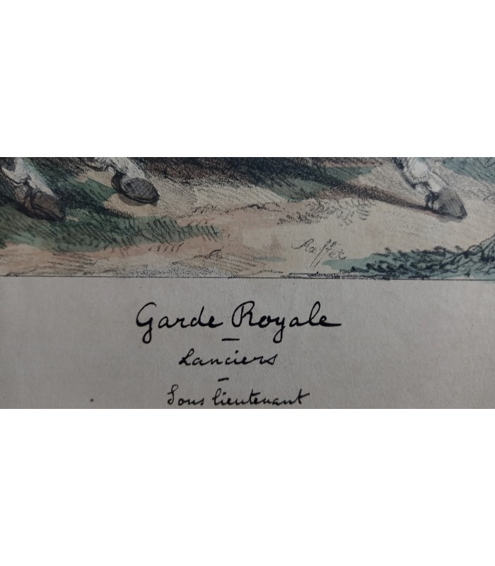 RAFFET Auguste "Garde Royale Lanciers et Tambour " - lot de 2 lithographies originales rehaussées à l'aquarelle