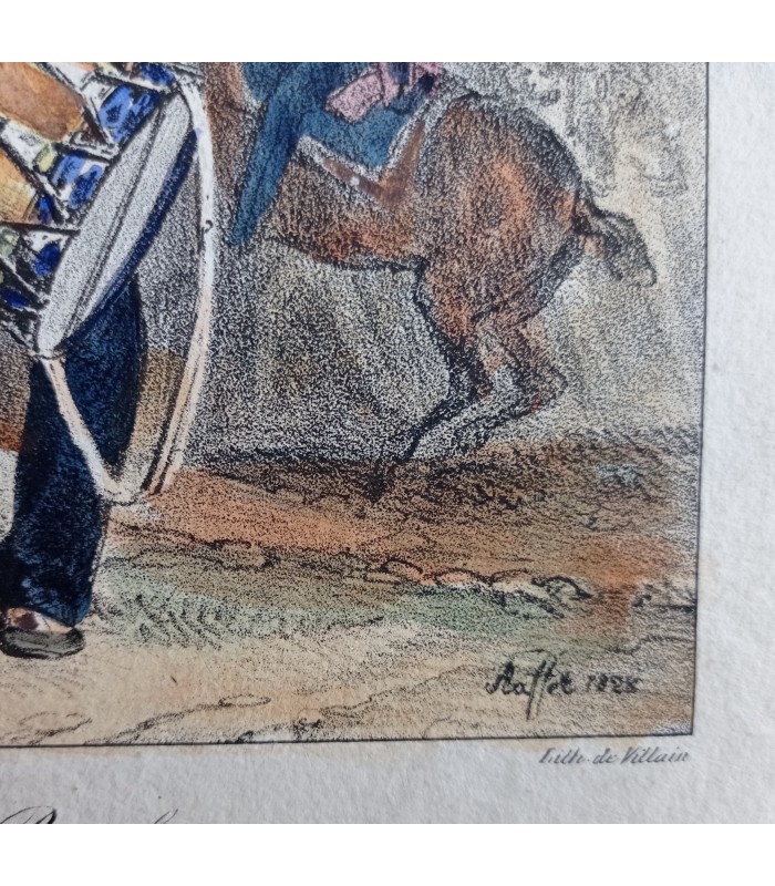 RAFFET Auguste "Garde Royale Lanciers et Tambour " - lot de 2 lithographies originales rehaussées à l'aquarelle