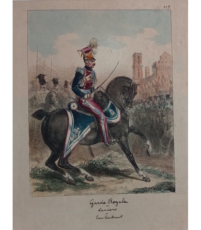 RAFFET Auguste "Garde Royale Lanciers et Tambour " - lot de 2 lithographies originales rehaussées à l'aquarelle