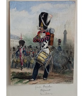 RAFFET Auguste "Sapeur,Tambour et artillerie" - lot de 3 de lithographies originales rehaussées à l'aquarelle