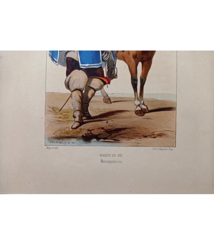 MOYNET - Règne de Louis XIV - Maison du Roi : Mousquetaires - Lithographie originale rehaussée à la main