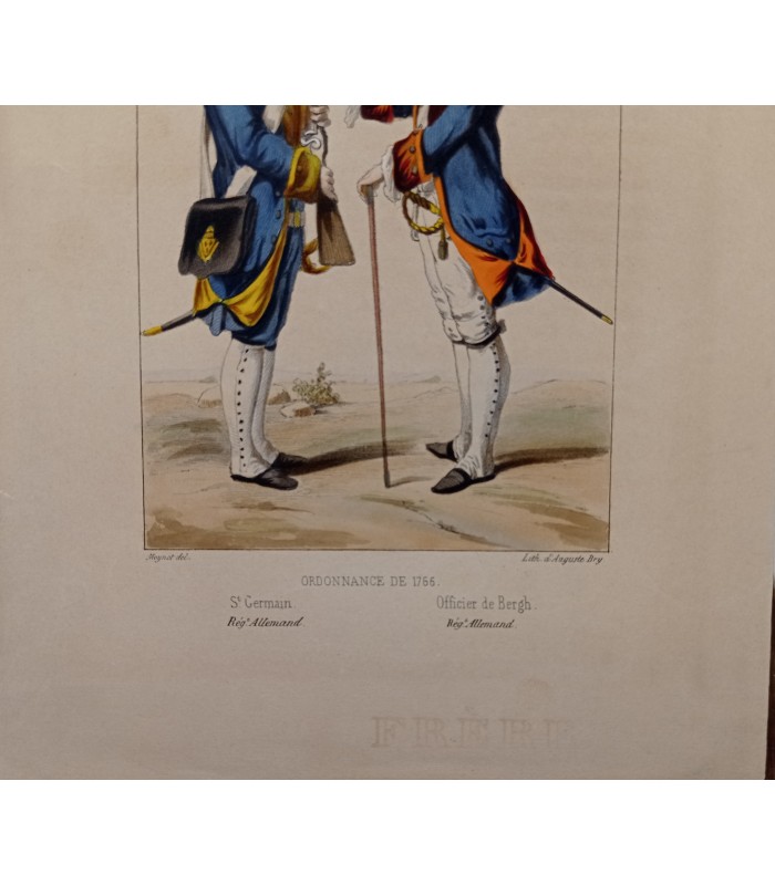 MOYNET - Règne de Louis XV - St Germain et officier de Bergh (Rég. Allemand) - Lithographie originale rehaussée à la main