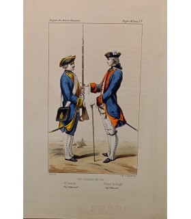 MOYNET - Règne de Louis XV - St Germain et officier de Bergh (Rég. Allemand) - Lithographie originale rehaussée à la main