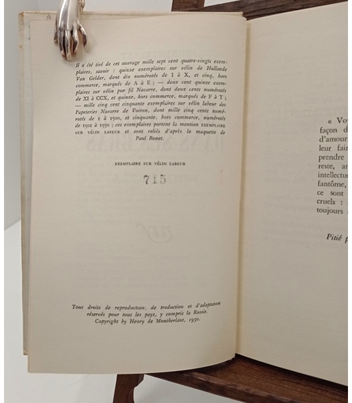 MONTHERLANT Henry de - Celles Qu'on prend dans ses bras - Edition avec tirage justifié 1950