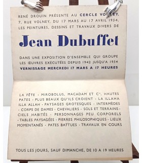 DUBUFFET jean - Exposition du 17 mars au 17 avril 1954 - Rare carton d'invitation