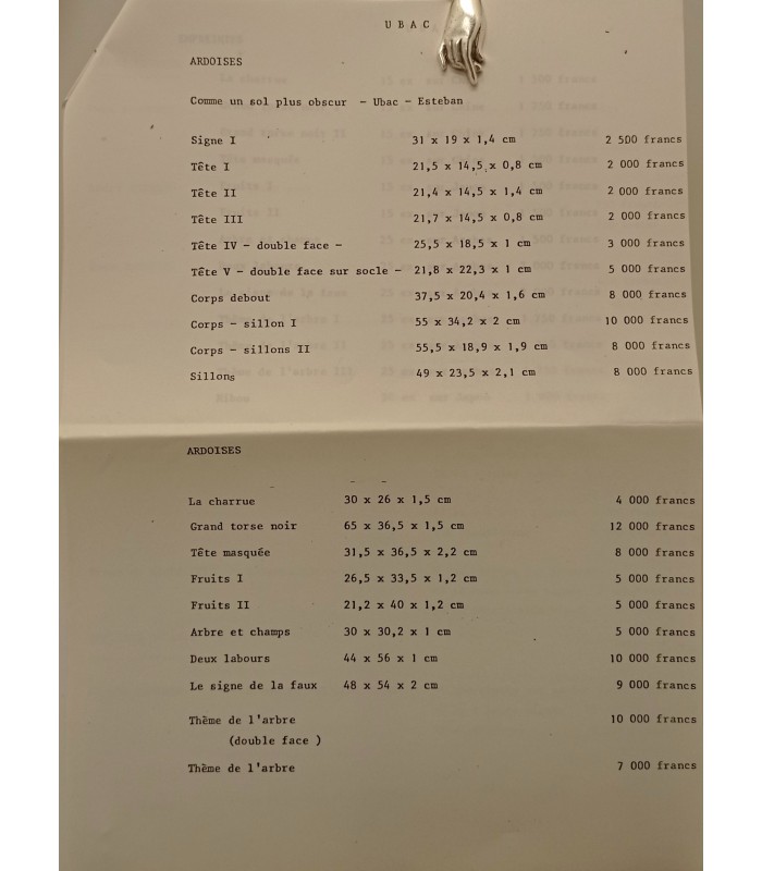 UBAC - Galerie Maegh (Paris) exposition 1979 - Carton d'invitation