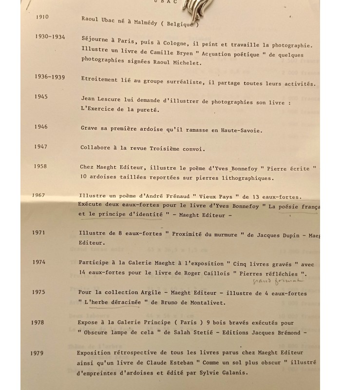 UBAC - Galerie Maegh (Paris) exposition 1979 - Carton d'invitation