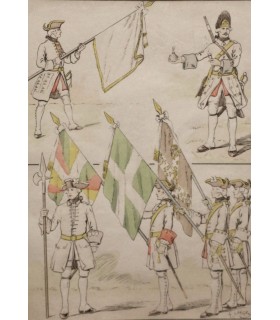 LARGE "Types militaires" - Gravure originale en couleur.