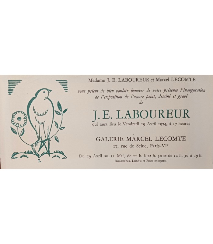 Galerie Marcel LECOMTE - J.E.LABOUREUR - 1974 - Catalogue de l'exposition.