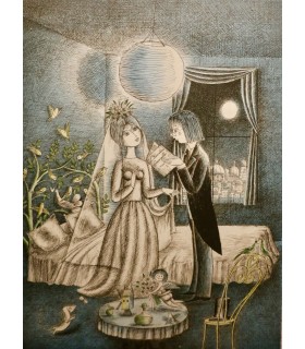 PEYNET "Valentin et Valentine lisant dans leur chambre.." - Lithographie originale signée.