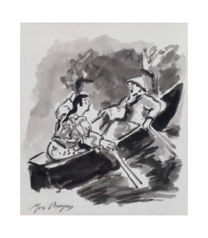 BRAYER Yves " Promenade en Barque" - Lavis d'encre de chine original signé.