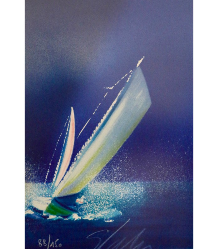 SPAHN Victor "La Voile blanche" - Lithographie originale signée.