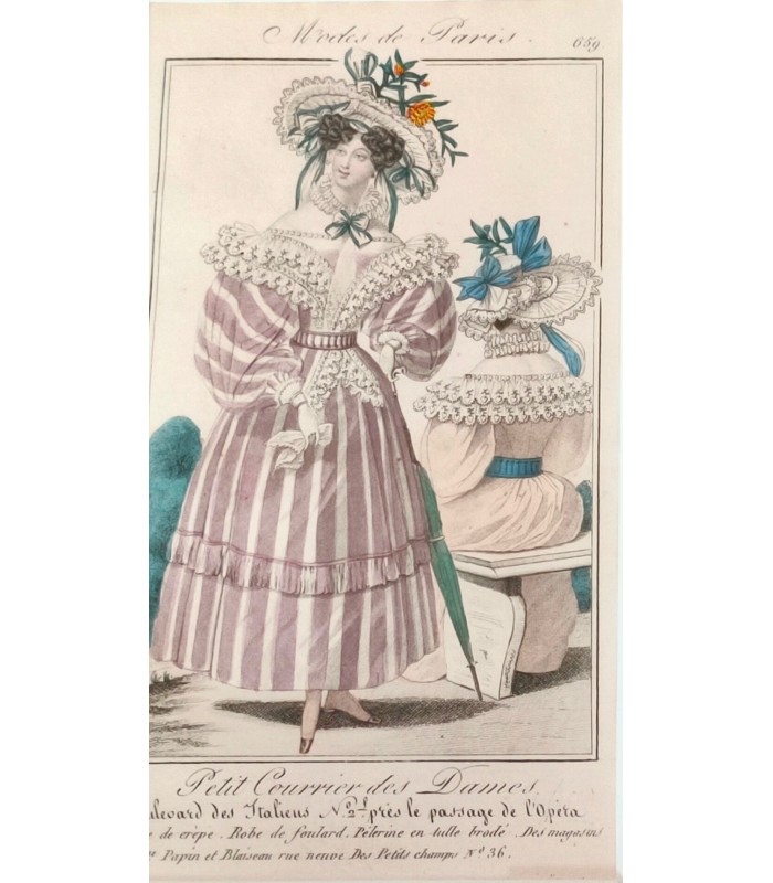 Mode de Paris  "Petit courrier des dames" - lot de 2 Gravures originale rehaussées à la gouache.