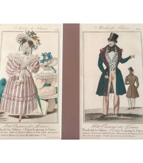 Mode de Paris  "Petit courrier des dames" - lot de 2 Gravures originale rehaussées à la gouache.
