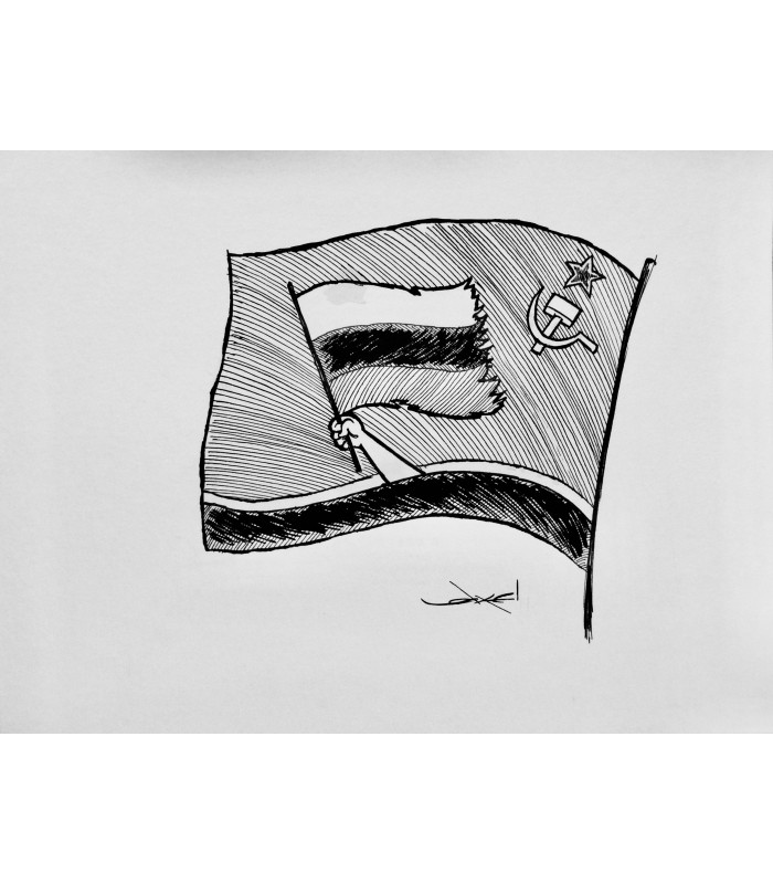 AXEL "Drapeau communiste" - Dessin de presse original signé.