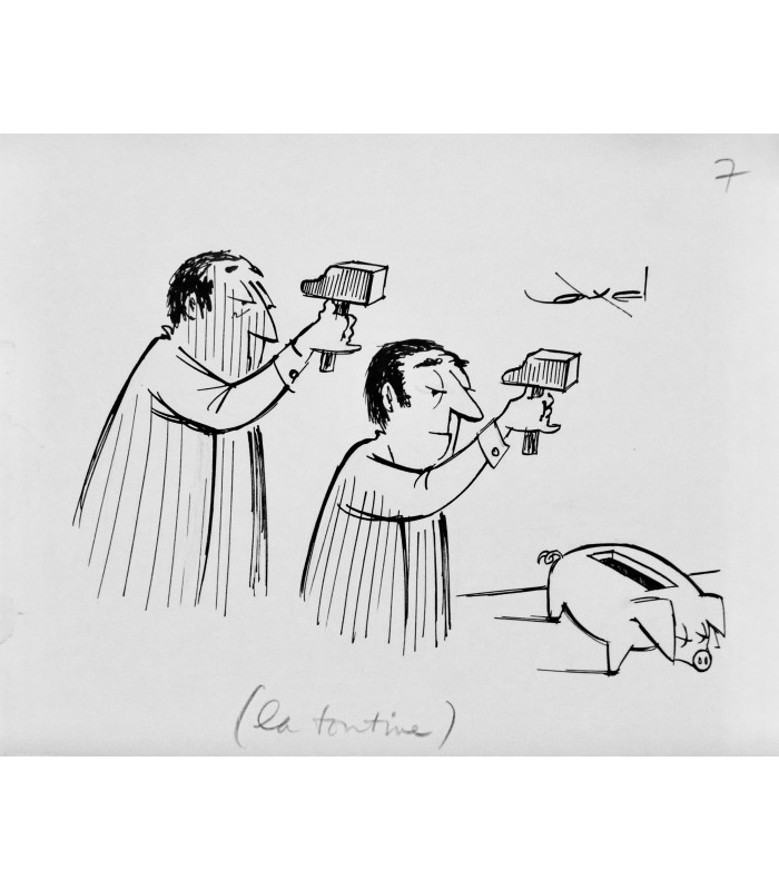 AXEL "La tontine" - Dessin de presse original signé.