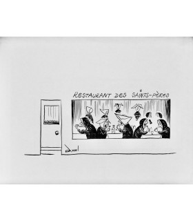 AXEL "Restaurant des saints-pères" - Dessin de presse signé.