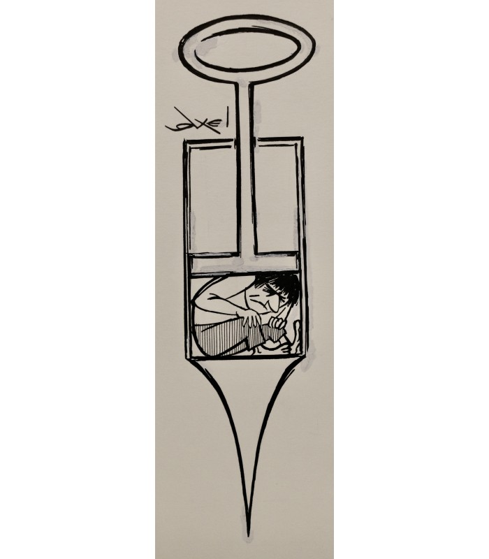 AXEL "Addiction à la drogue" - Dessin de presse original signé.