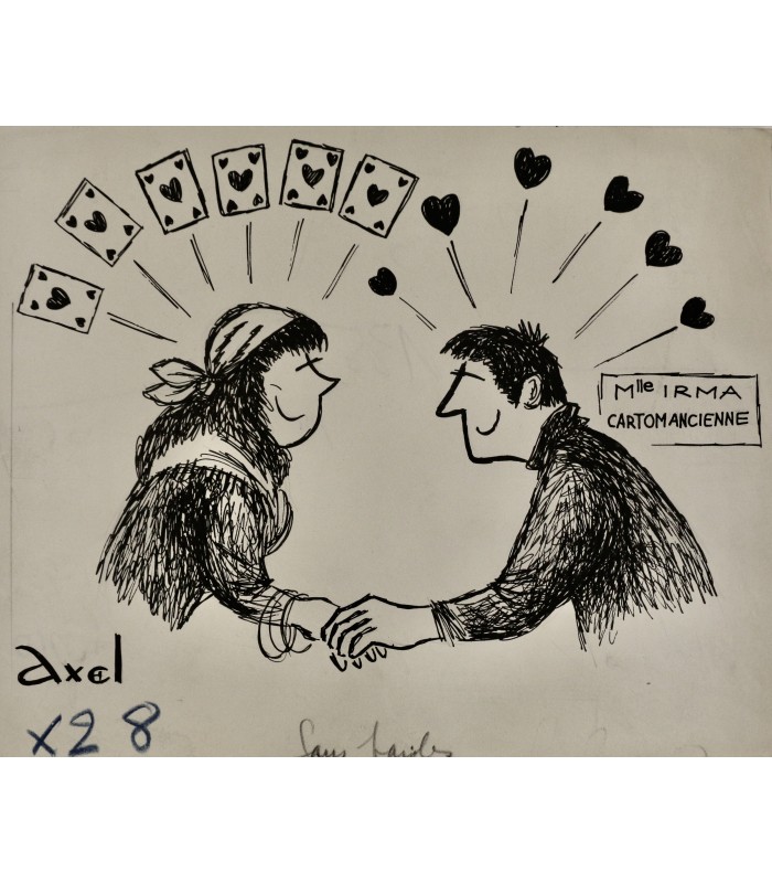 AXEL "Madame Irma, Cartomancienne" - Dessin de presse original signé.